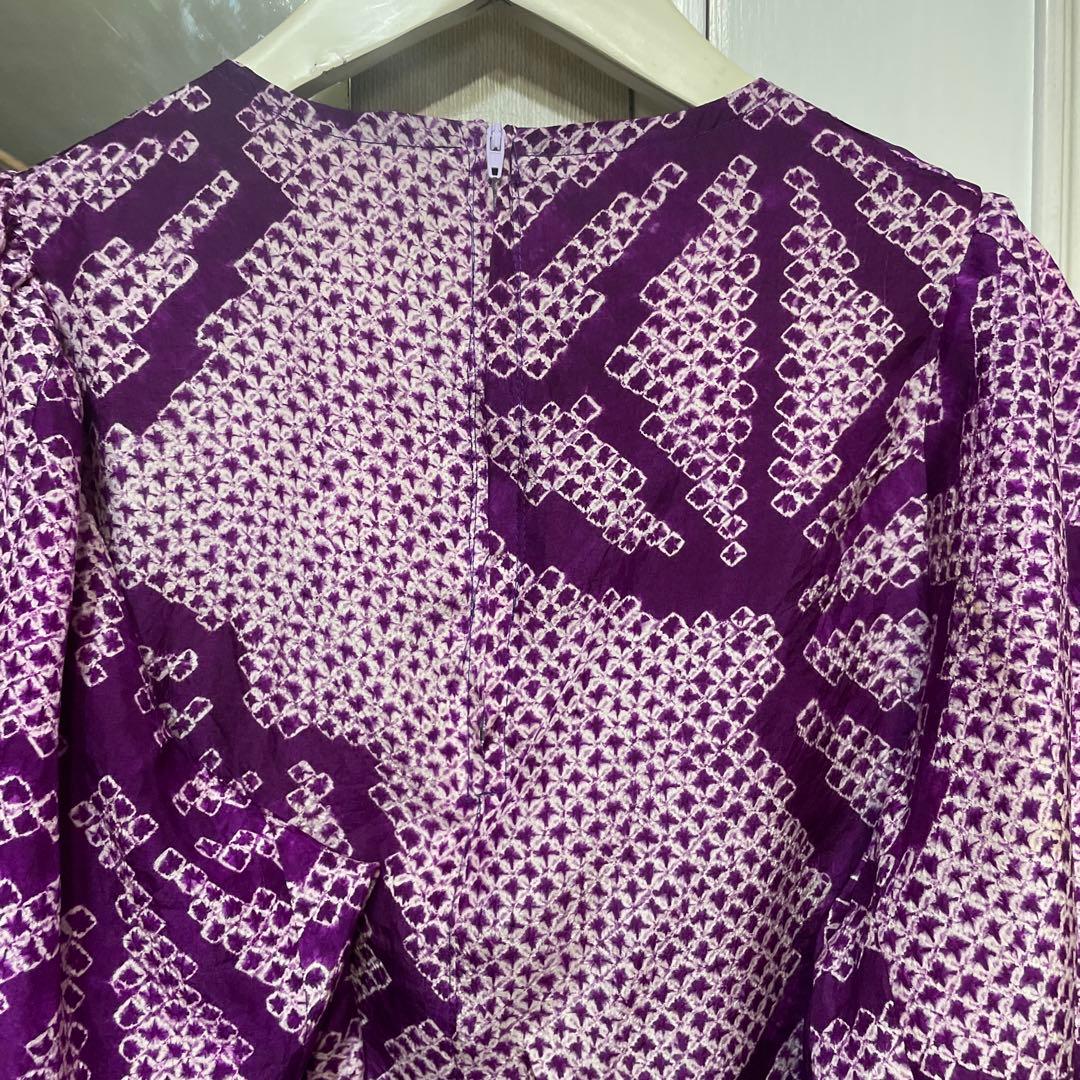 初夏　再　再　お値下げ　正絹　疋田絞り麻の葉ワンピース