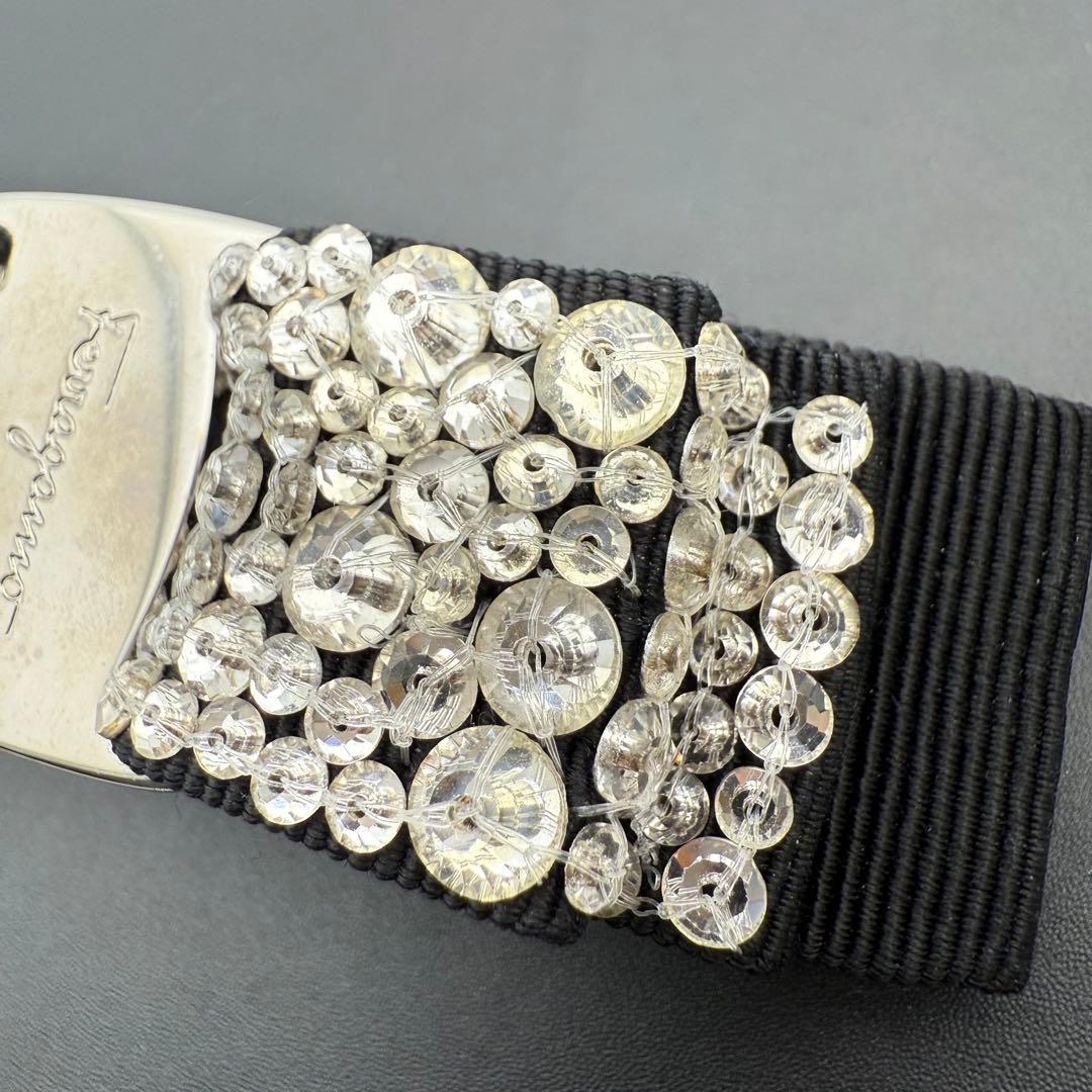 極美品✨フェラガモ バレッタ ビジュー ラインストーン シルバー リボン スワロ