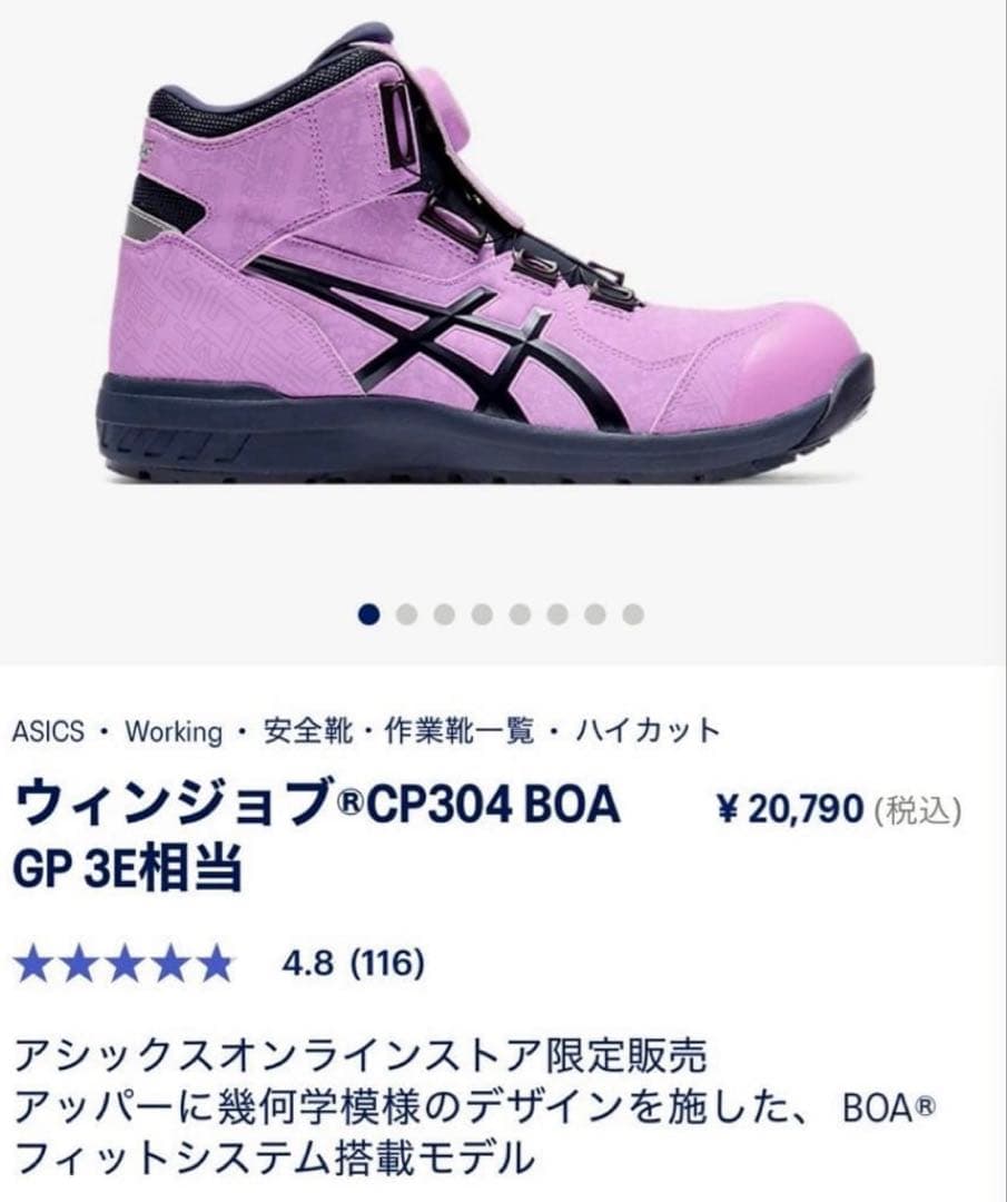 【レア】asics安全靴WINJOB CP304 オンライン限定色　美品　幾何学