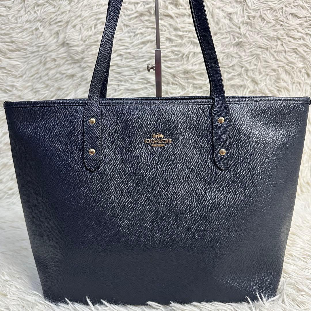 ⭐美品⭐COACH ネイビー レザートートバッグ　a4 収納 大容量 リクルート