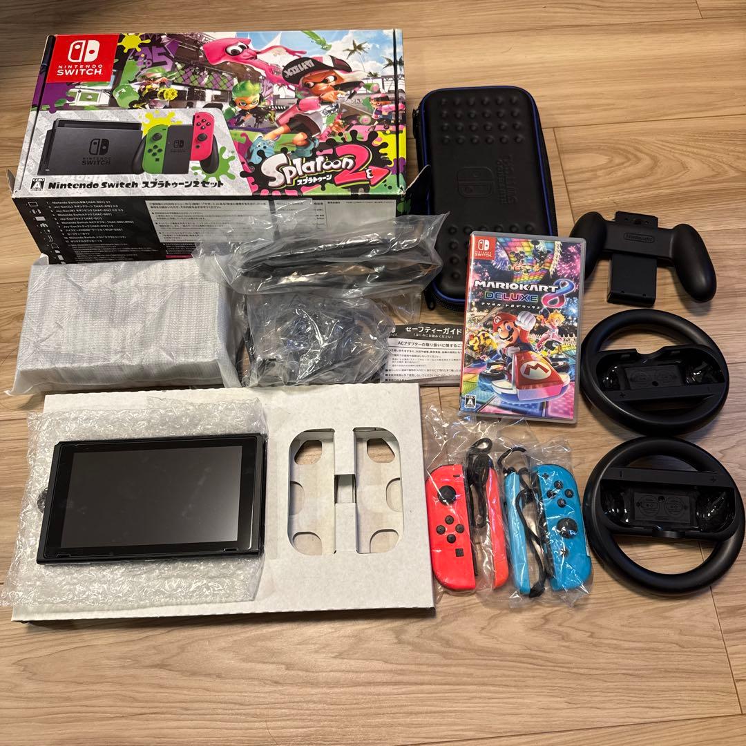 Nintendo Switch 本体セット 純正ケース・ハンドル2個・マリカ8付