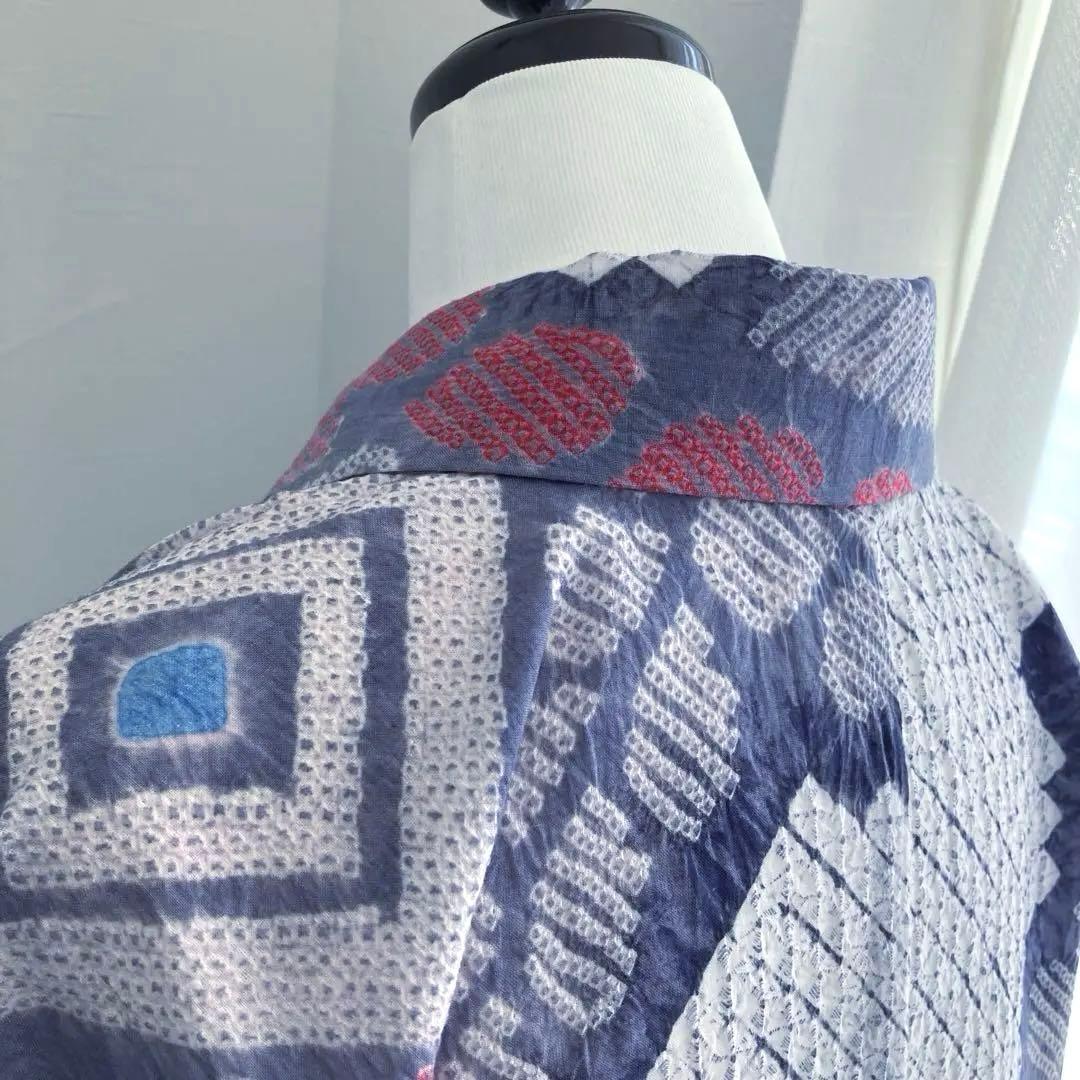 有松絞り・蜘蛛絞り　手縫い　淡いグレー　しつけ付　絞り浴衣　No.k100