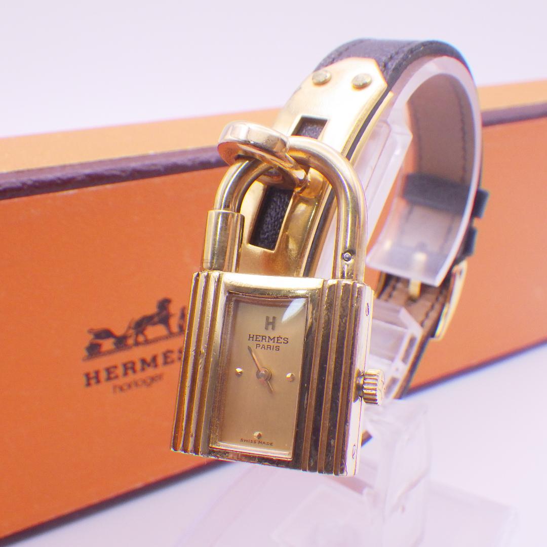 稼働 エルメス ケリーウォッチ レディース ゴールド パドロック オリジナル箱付