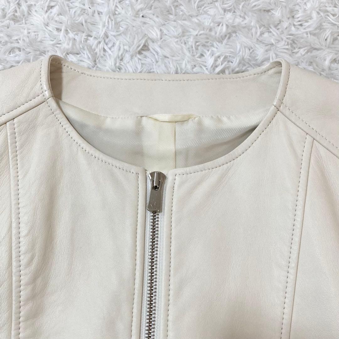 美品♡ ANAYI ノーカラー レザージャケット ジップアップ アイボリー