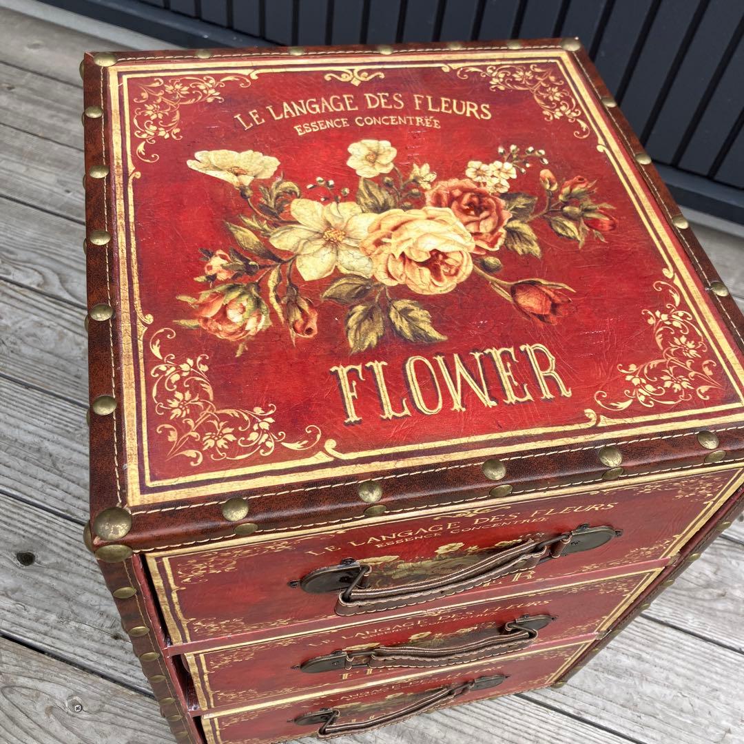 北欧レトロ アンティーク 薔薇柄ミニチェスト ナイトテーブル サイドテーブル