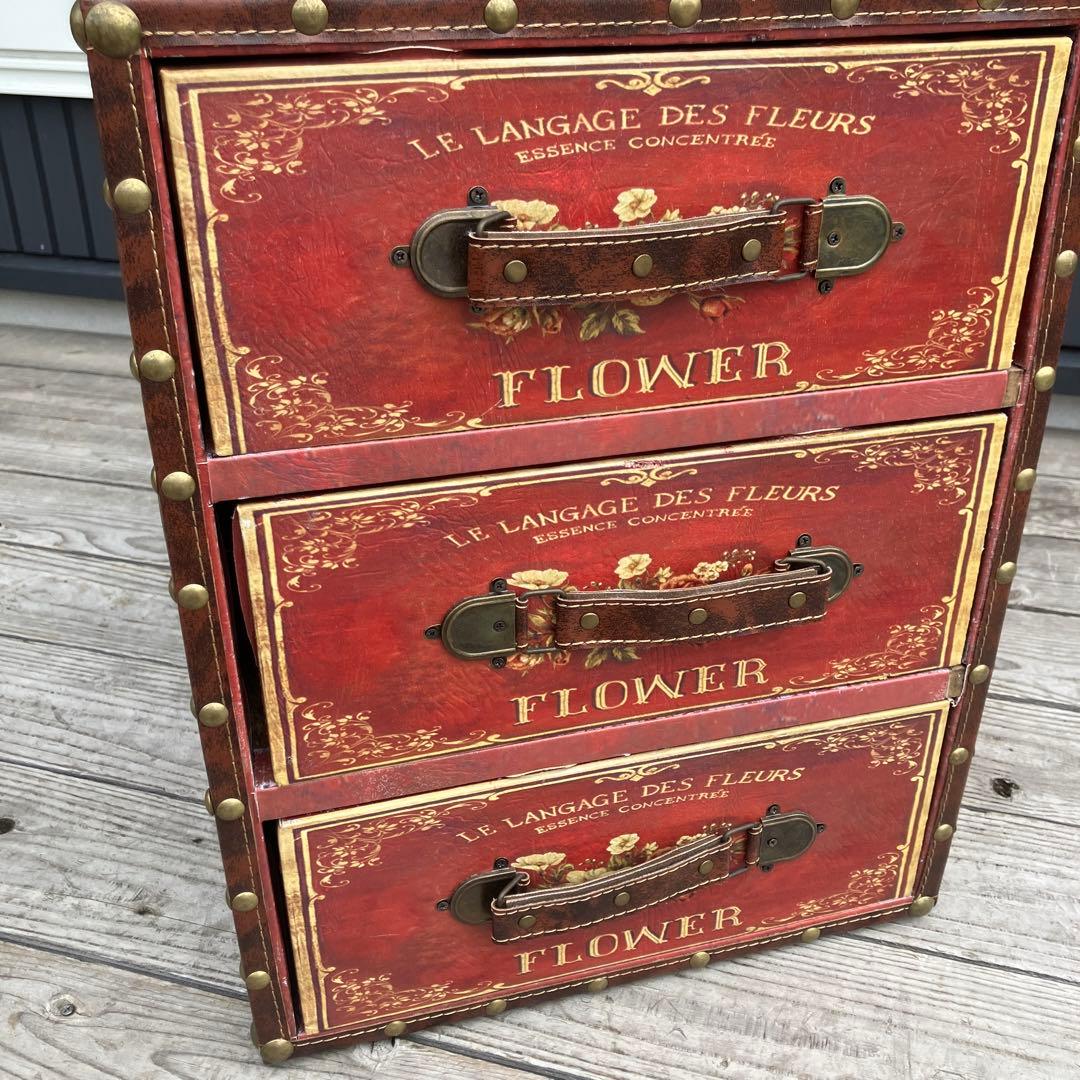 北欧レトロ アンティーク 薔薇柄ミニチェスト ナイトテーブル サイドテーブル