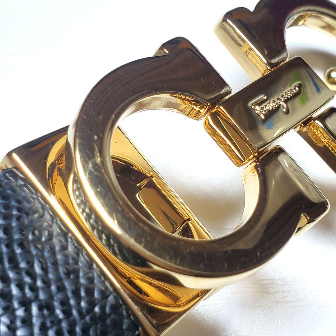 【美品】フェラガモ リバーシブル ベルトレザー 黒/ベージュk-030