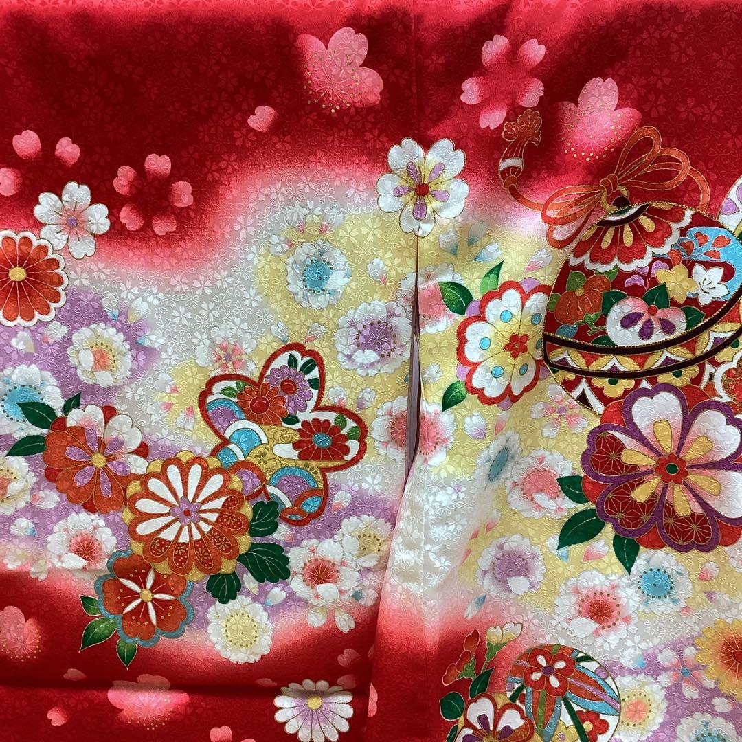 お宮参り 女の子 着物 産着 初着 お祝い着 赤色 手毬花文様 ug316