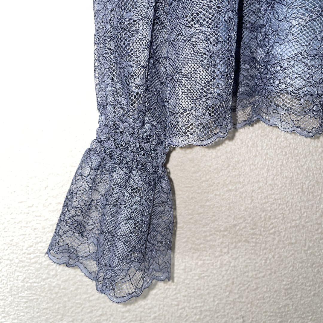 ランバンオンブルー 38 バイカラーレースブラウス ブルー