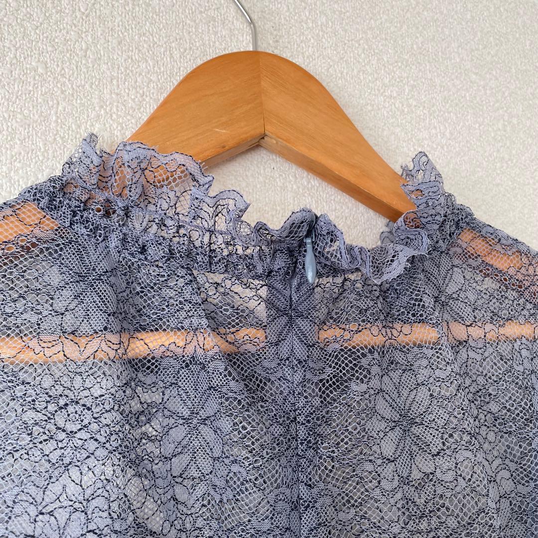 ランバンオンブルー 38 バイカラーレースブラウス ブルー