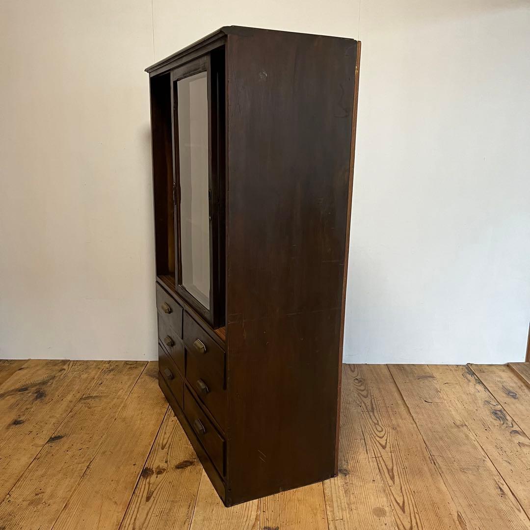 アンティーク ガラス戸棚 キャビネット 水屋箪笥 食器棚 本棚 y135