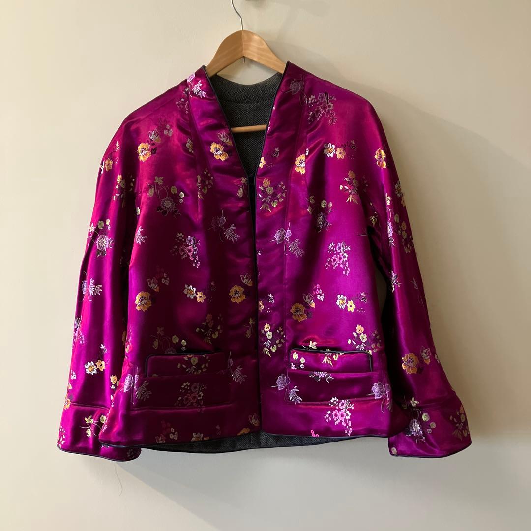 dahl'ia チャイナ風　ツイード　リバーシブルジャケット