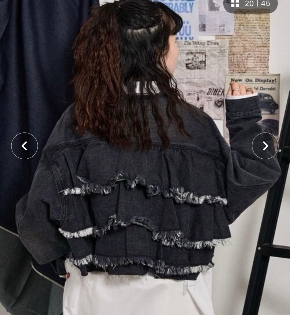 バックフリルデニムジャケット ブラック チャオパニックティピー　エシンタ