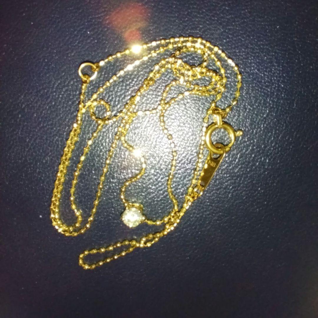 k18一粒ダイヤ0.09ctネックレス ボールチェーン