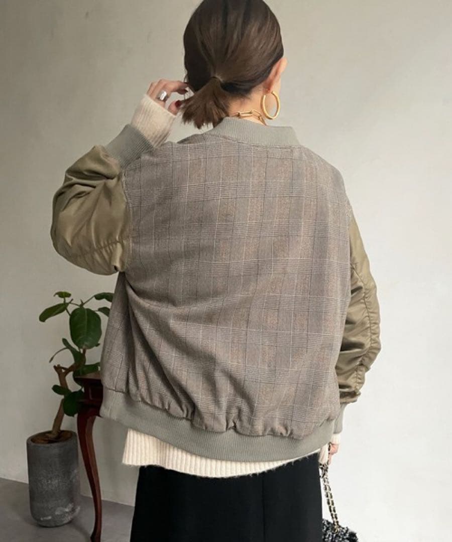 シャルロッテ⭐︎DOUDOU 異素材切替チェック柄ブルゾン 定価1.7万円