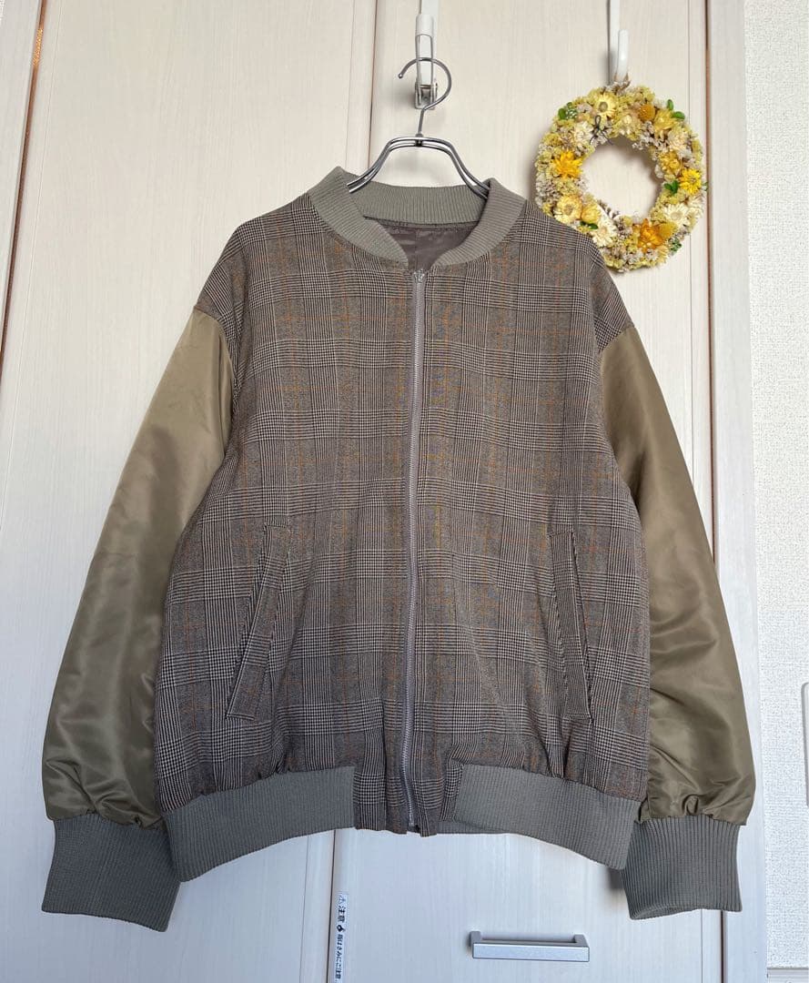 シャルロッテ⭐︎DOUDOU 異素材切替チェック柄ブルゾン 定価1.7万円