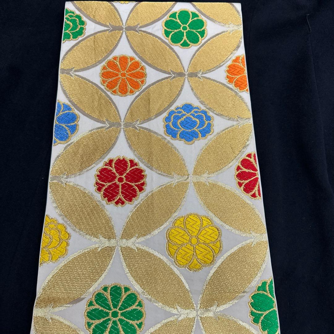 川島織物 ジュニア用 七五三 白地 七宝 全通 袋帯