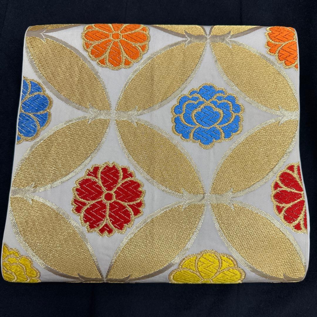 川島織物 ジュニア用 七五三 白地 七宝 全通 袋帯