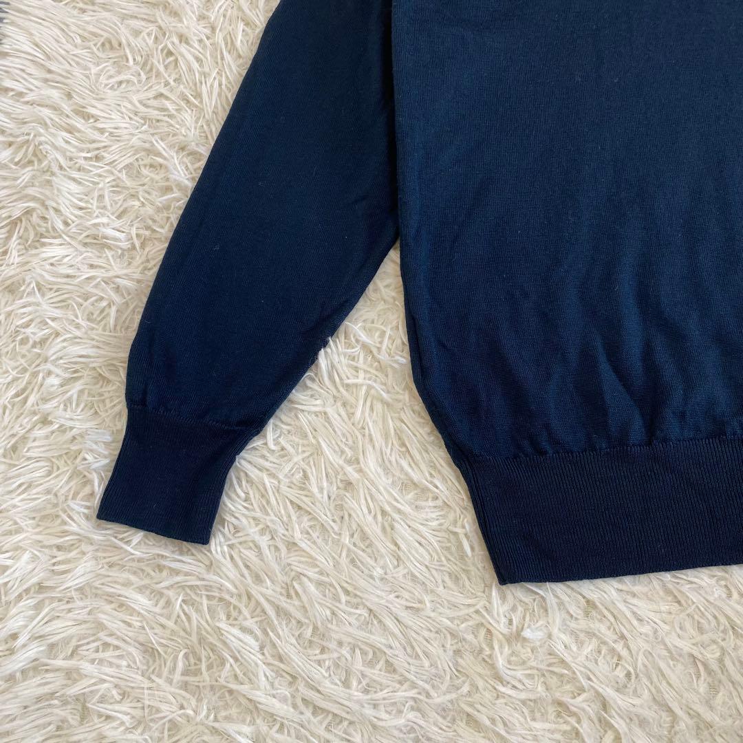 【美品】ジョンスメドレー　タートルネック　ニット　ネイビー　ウール　英国製　L