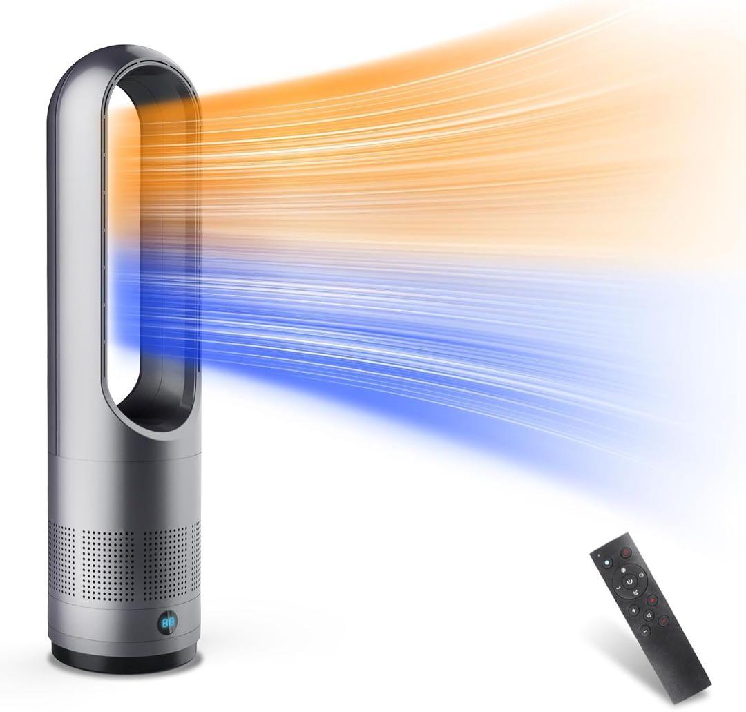 冷暖兼用・羽根なし】扇風機 タワーファン ８段階送風＆3段階温風切替 首振り