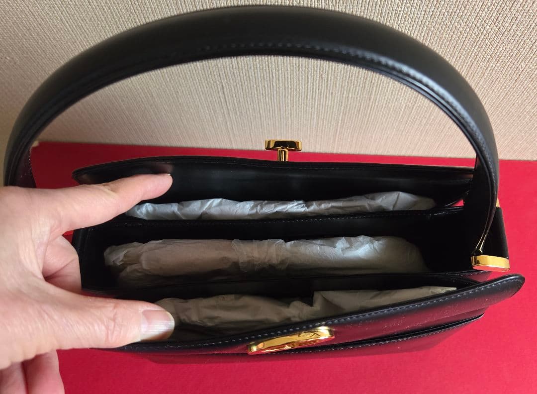 WAKO 銀座和光 ターンロック フォーマルバッグ ハンドバッグ 革 黒