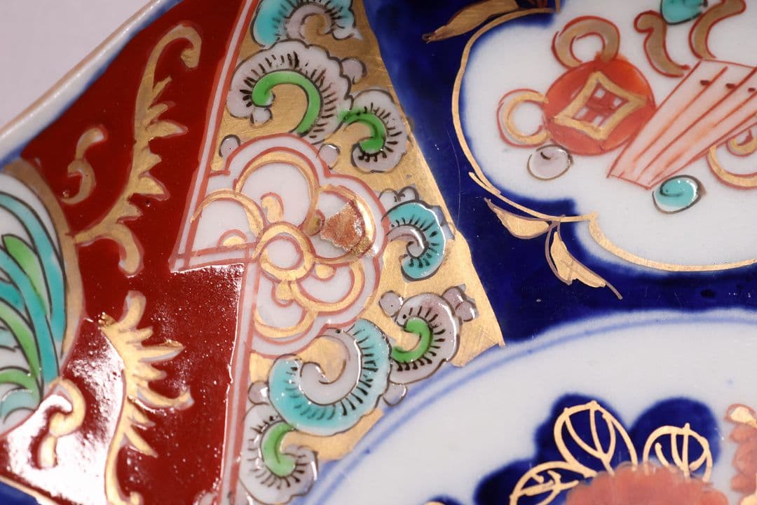 【CM120】古伊万里 色絵 中皿 2枚 盛皿 幅22.3cm 錦手 花鳥 草花