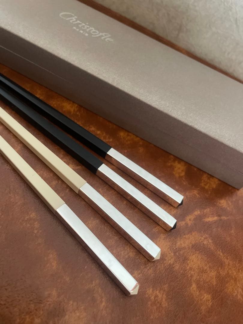 Christofle ペア　箸 クリストフル　白　黒