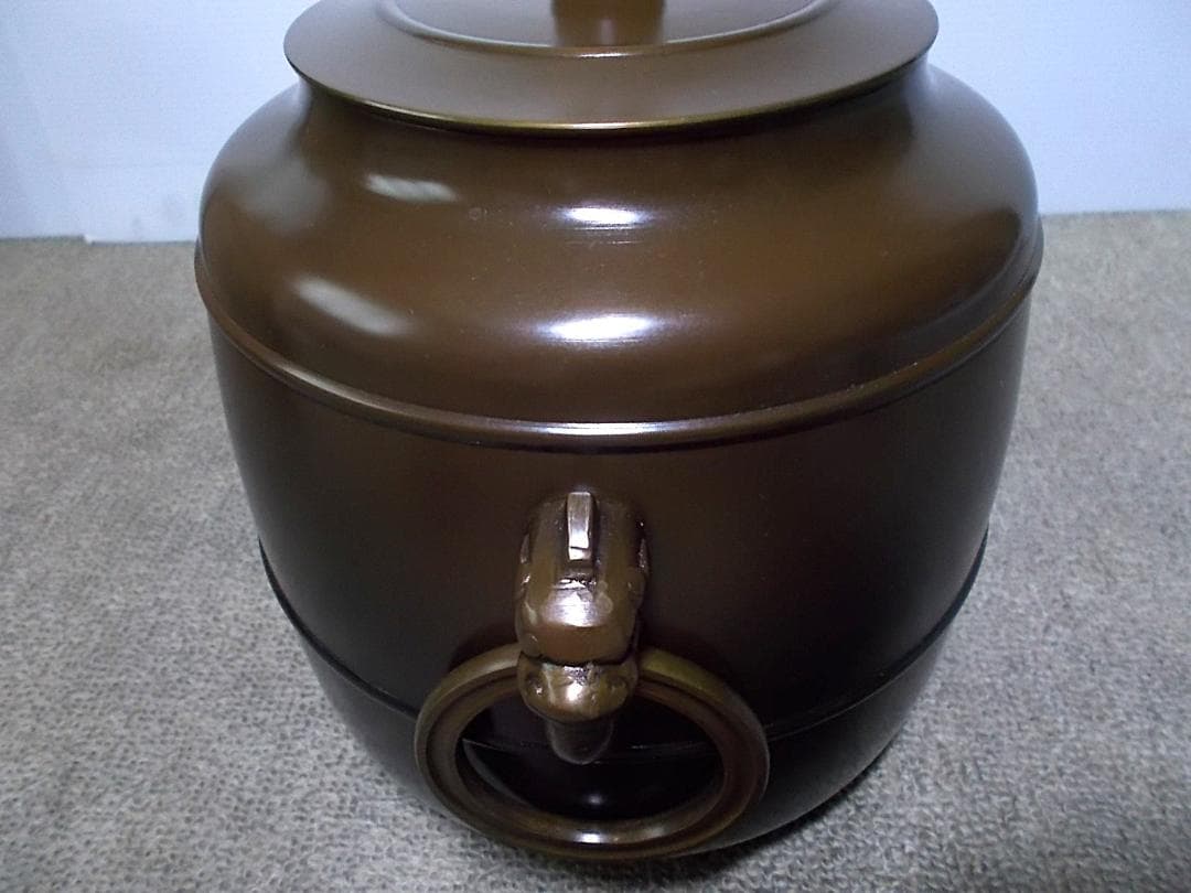 高岡銅器 唐銅風炉師 福島宗秀 唐銅 利休好 鬼面付 台子皆具 共箱 送料込み