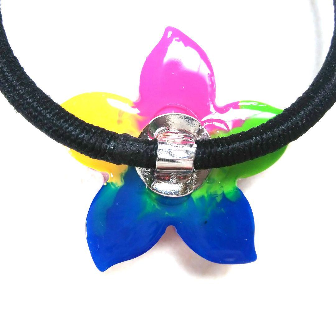 ヘアゴム レジン プルメリア型 マトリカリアとヒトデ カラフルマリン