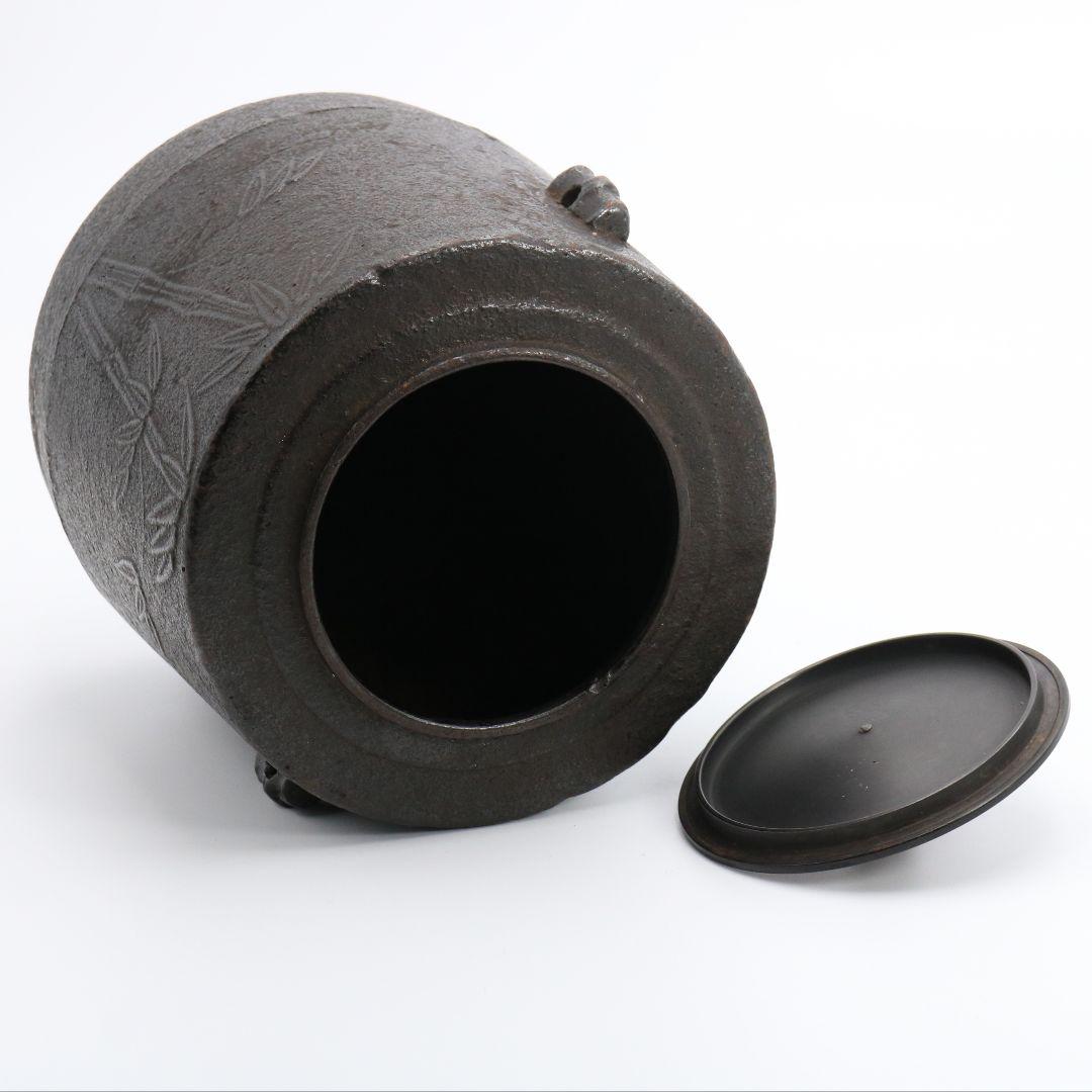 十三代 宮崎寒雉造 竹文筒釜 裏千家十四代淡々斎書付 共箱 茶道具　SW296