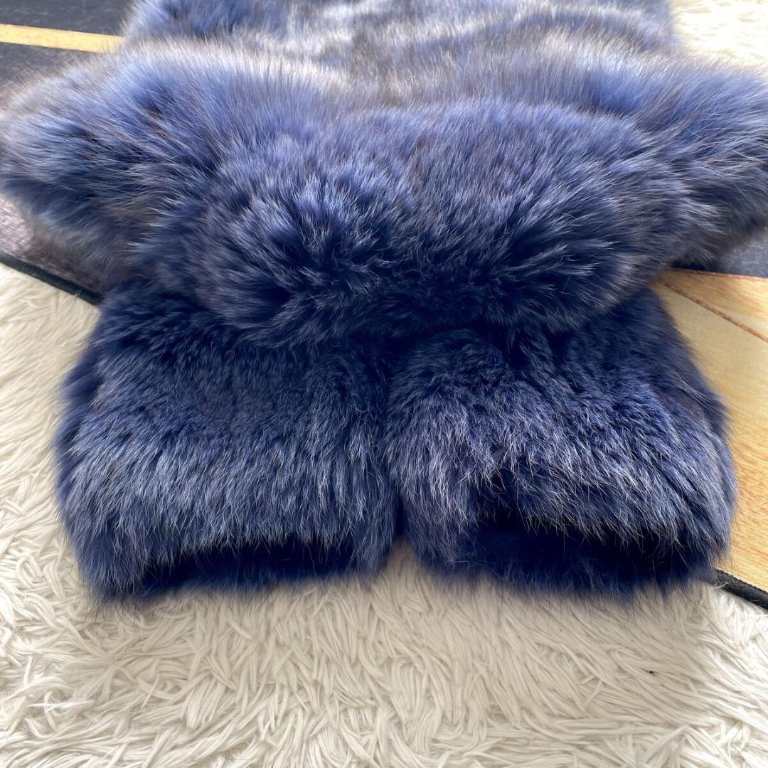 肉厚◎/総丈83 希少カラー ブルー フォックス ファーコート 毛皮 L エンバ
