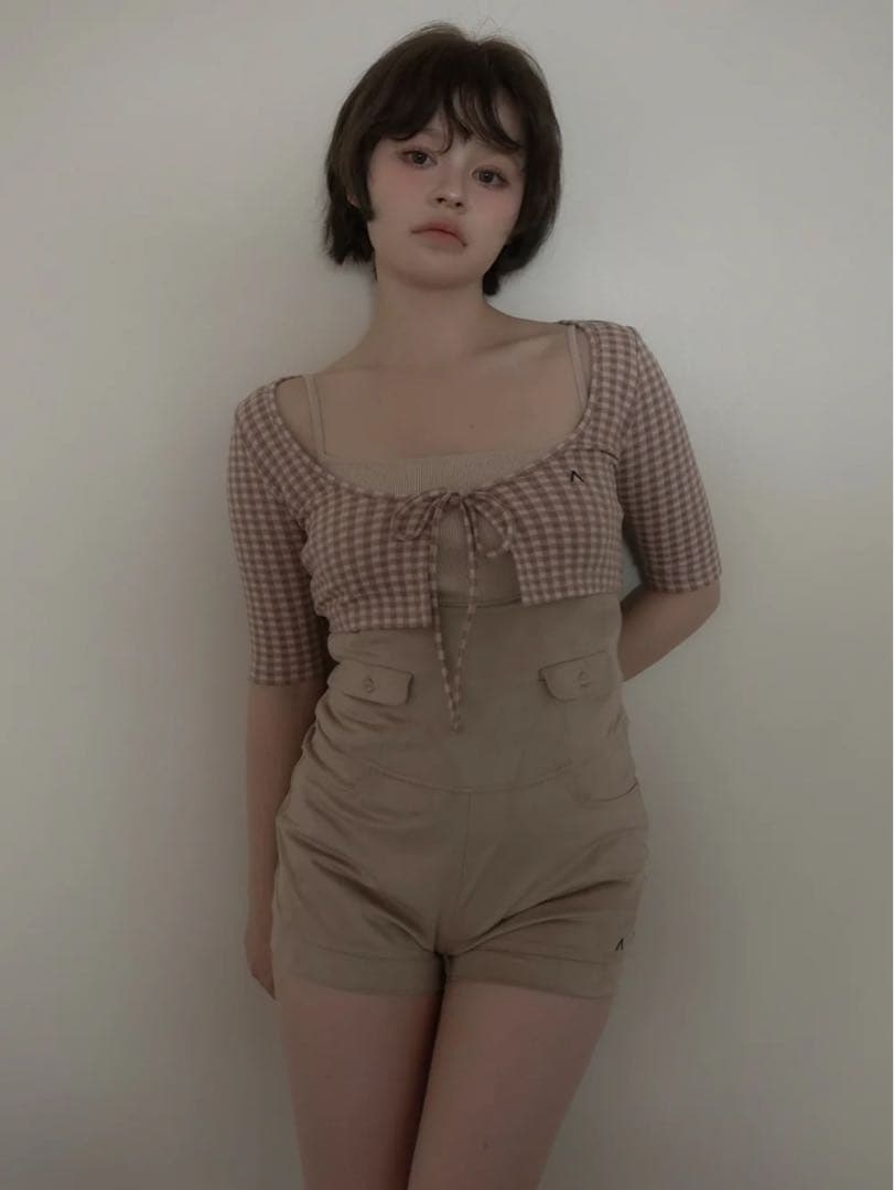 トップス andmary Ava gingham check tops / pink