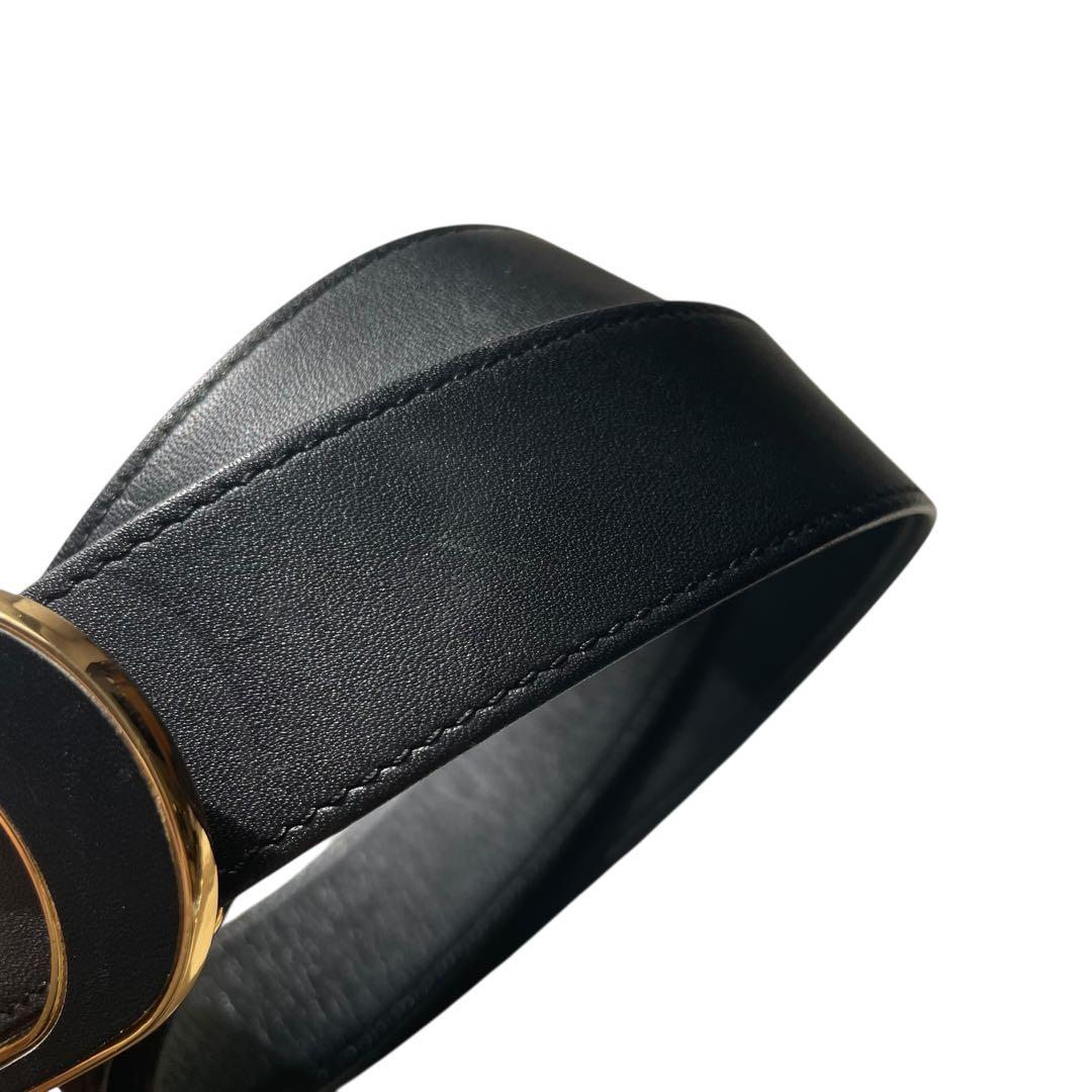 良品 クリスチャンディオール Dバックル ベルト ブラック 75