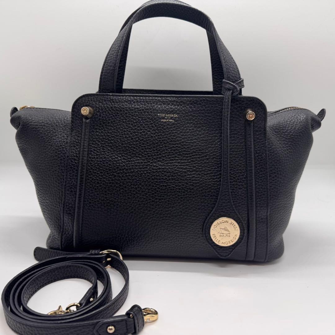 ペッレモルビダ ヴェーラ 2way ショルダーバッグ レザー シボ革 ロゴ 黒
