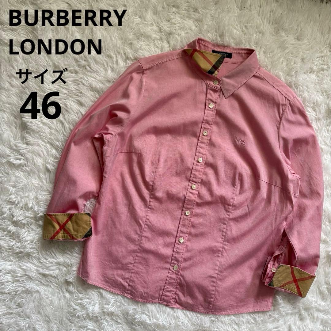 美品 BURBERRY バーバリー コットンシャツ ピンク ノバチェック 46