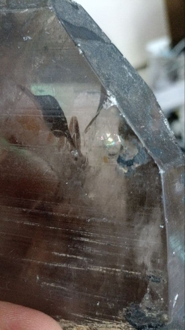 虹入りスモーキークォーツクラスター原石 黒水晶モリオン