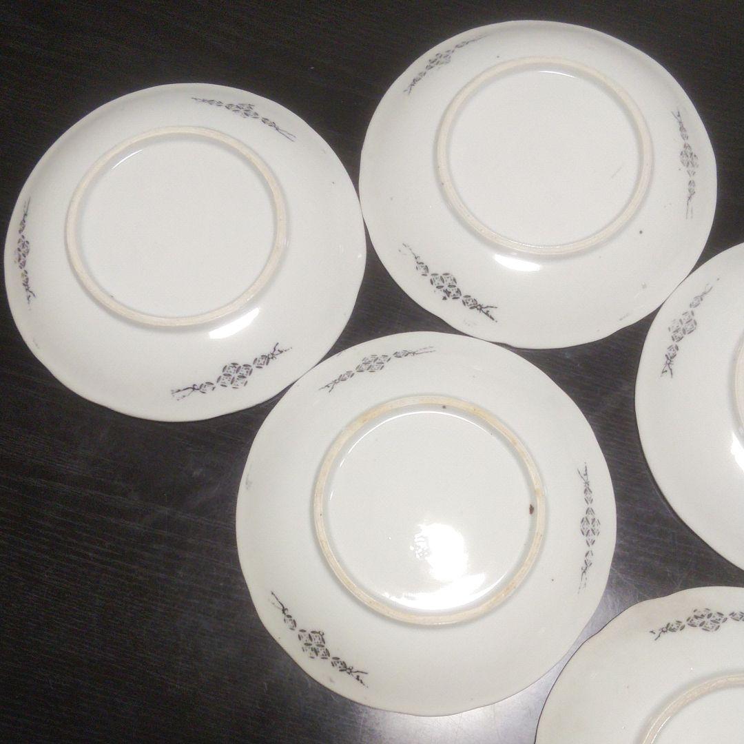 中皿　手描染付皿京山仙人図　直径約19センチ×５枚【山水の絵柄　時代物】