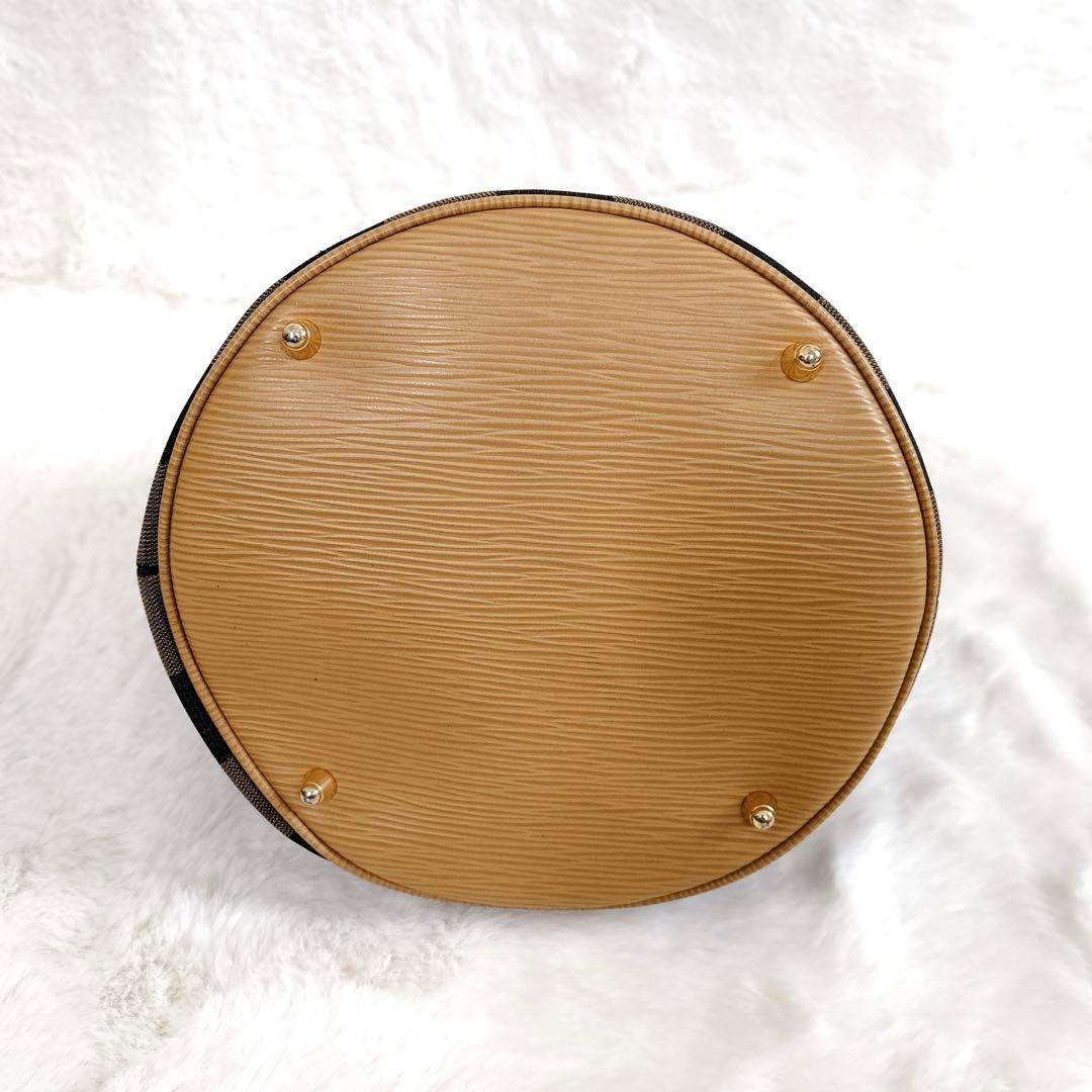 フェンディ ハンドバッグ ペカン バケツ型 キャンバス レザー ストライプ 希少