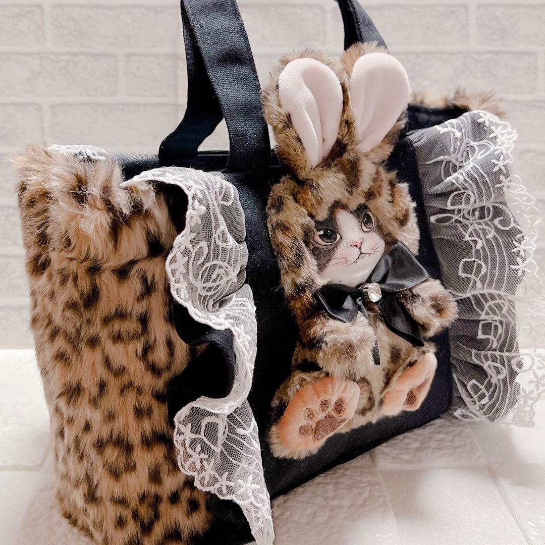 コヤンイサムチョン トートバッグ ヒョウ柄 ファー 猫 帆布 ブラック ジョーズ