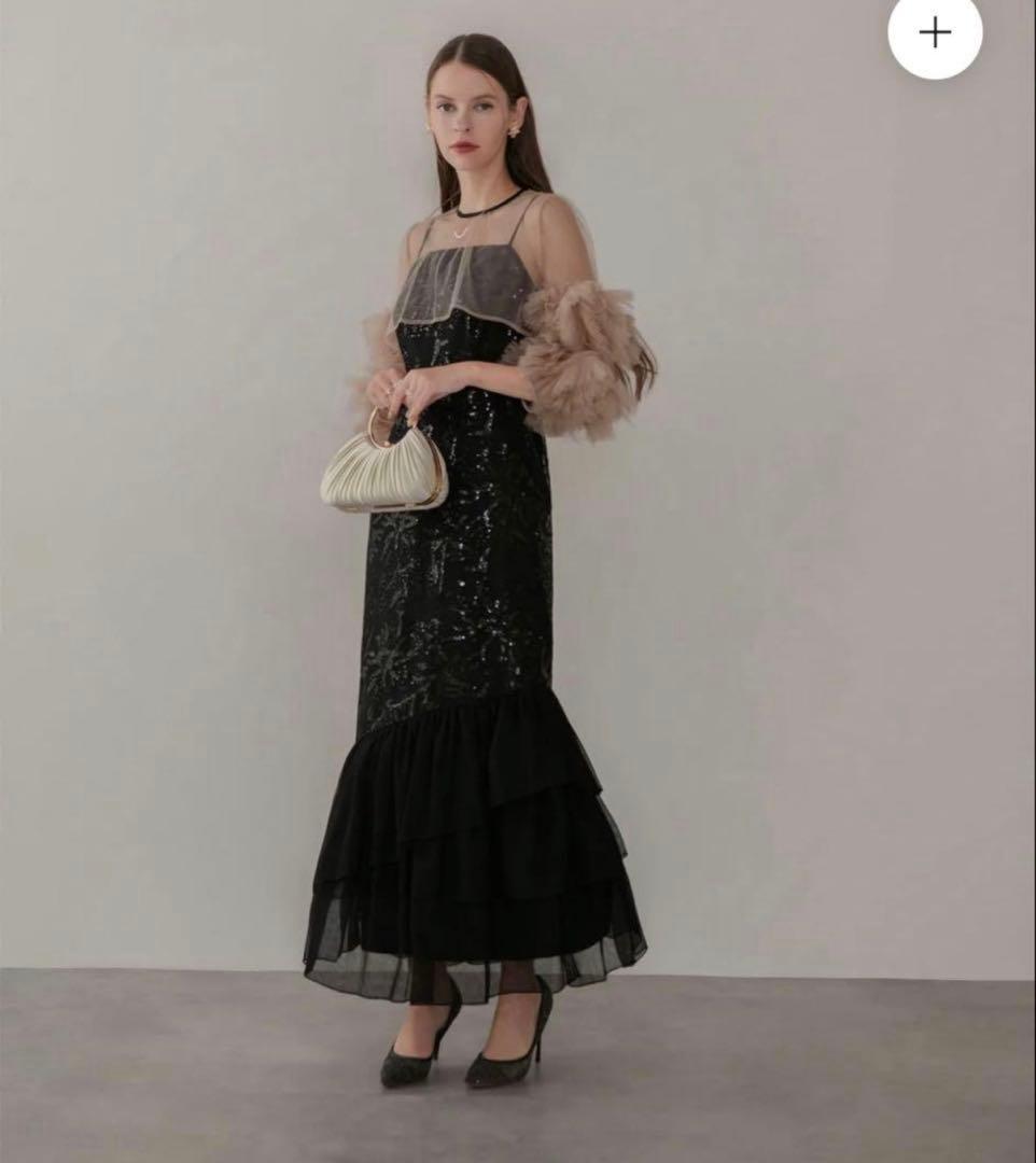 フラワースパンコールチュールフリルスリーブIラインワンピース