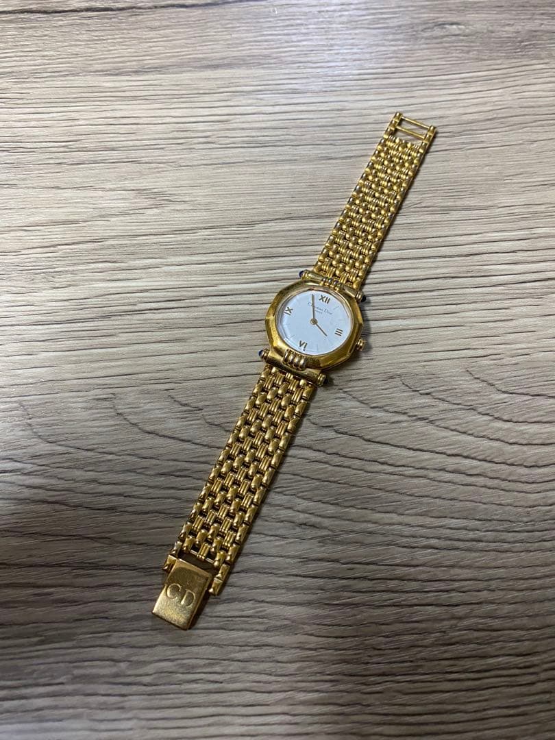 美品 Dior ゴールドメタルバンド ホワイト文字盤 時計