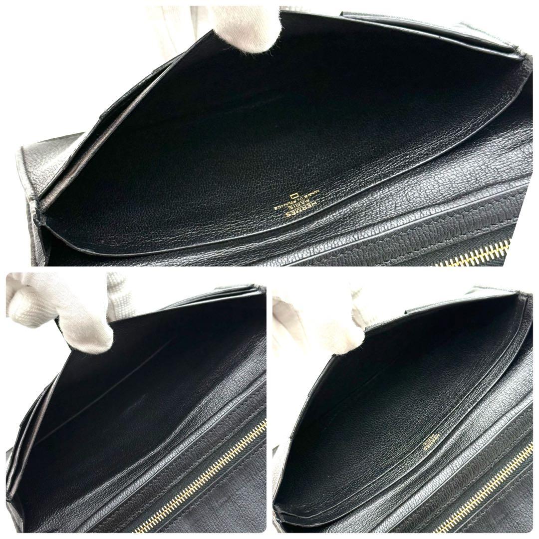 エルメス べアンスフレ クロコダイル アリゲーター 　ブラック 長財布 P21