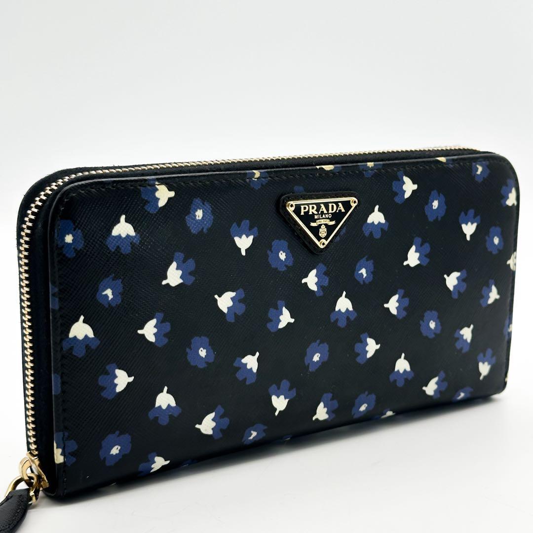 【限定品】プラダ サフィアーノ ラウンド フラワー 長財布 レザー ブラック