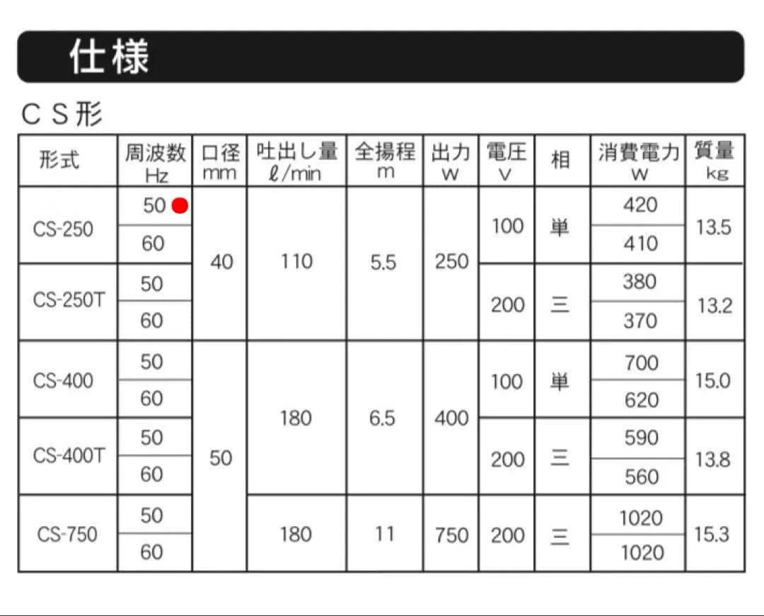 寺田ポンプ ステンレス 水中ポンプ CS-250 50Hz SUS304 テラダ
