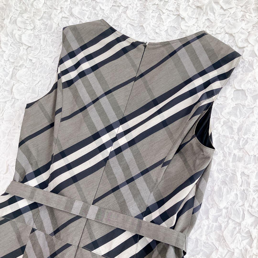 【美品】バーバリーロンドン　ノースリーブワンピース　メガチェック　ベルト　44