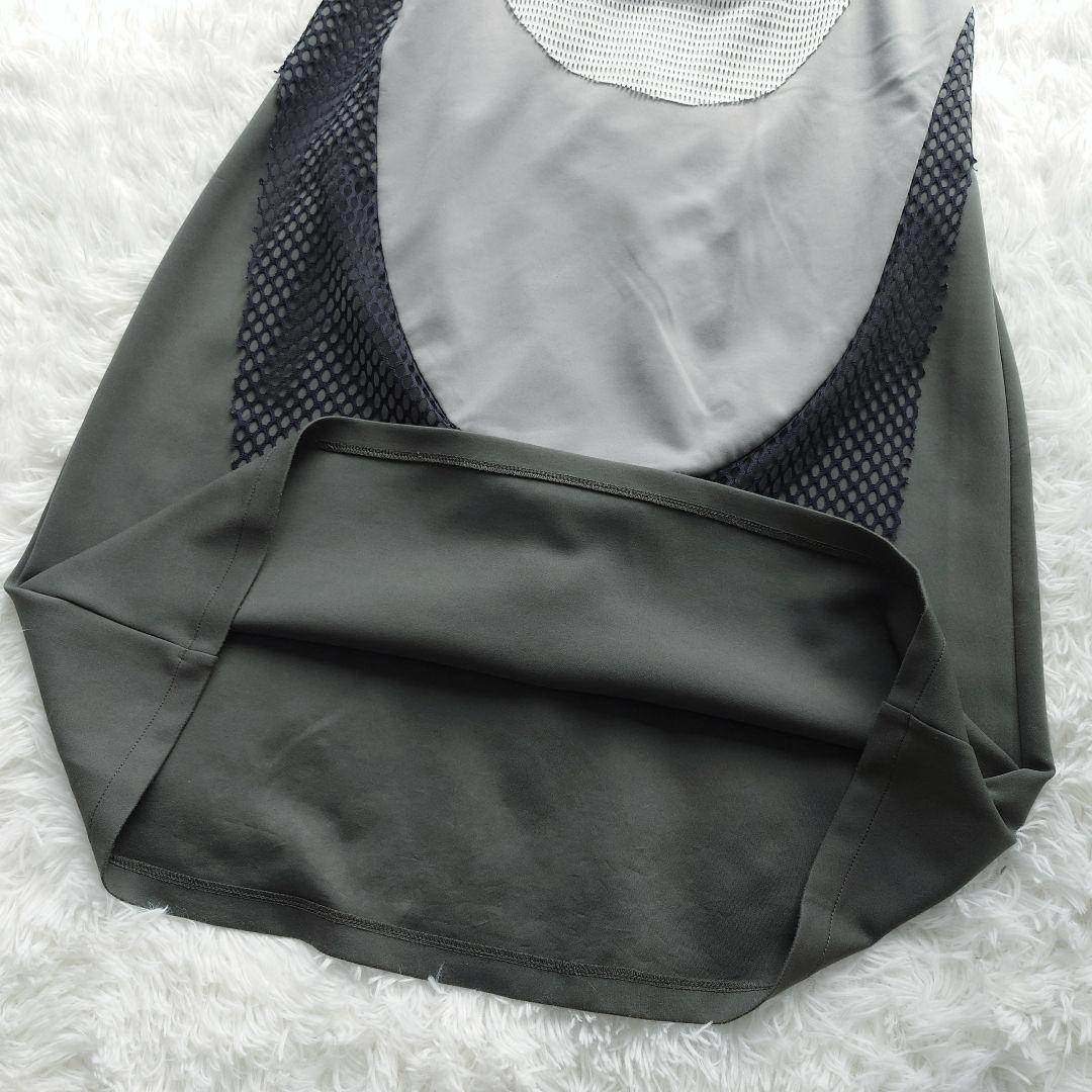 UN3D. 華やかカーブ 切替 メッシュデザイン ロング ワンピース M 半袖