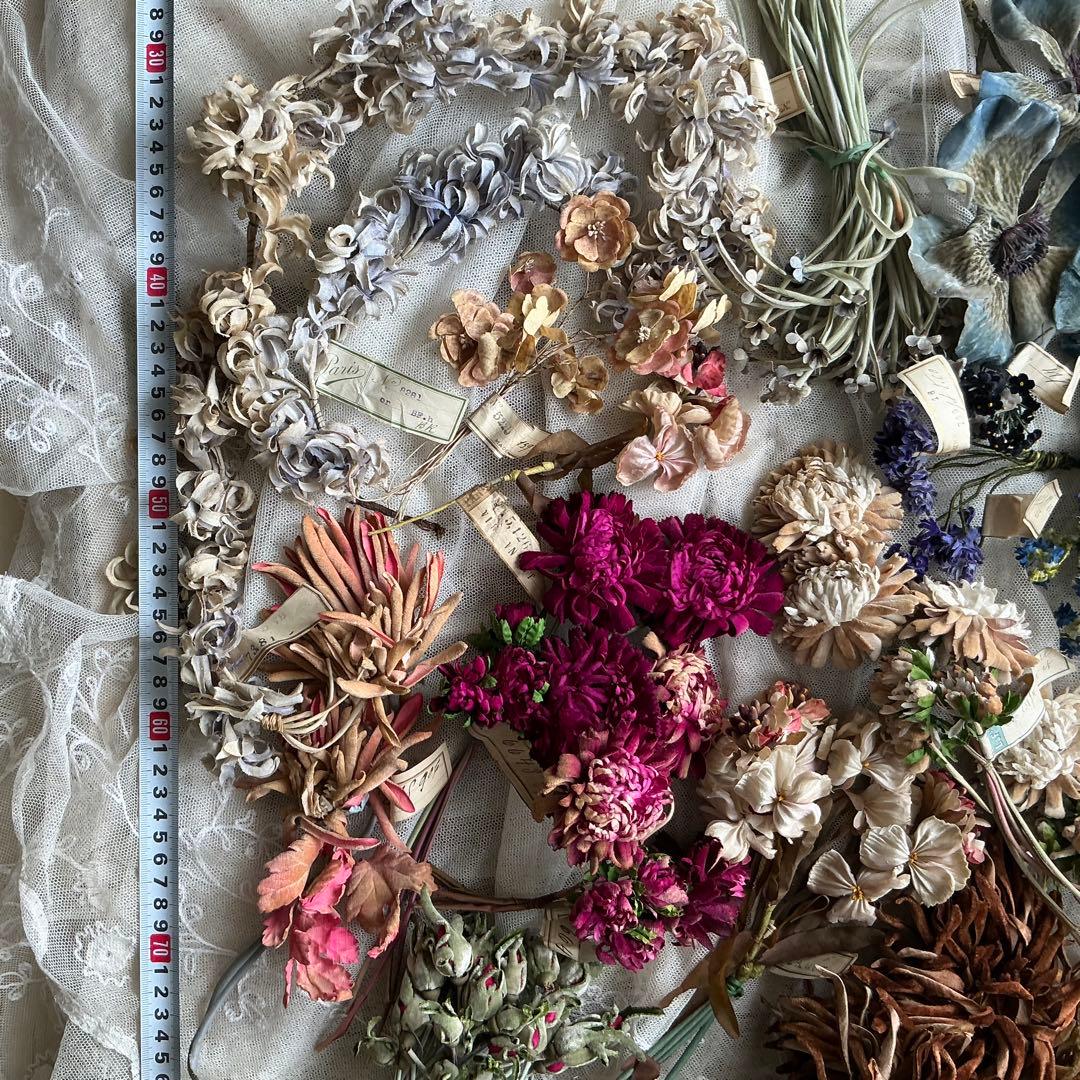 専用　フランスアンティーク　帽子飾り　枯れた布花　紙ラベル付　ブーケ　ブロカント