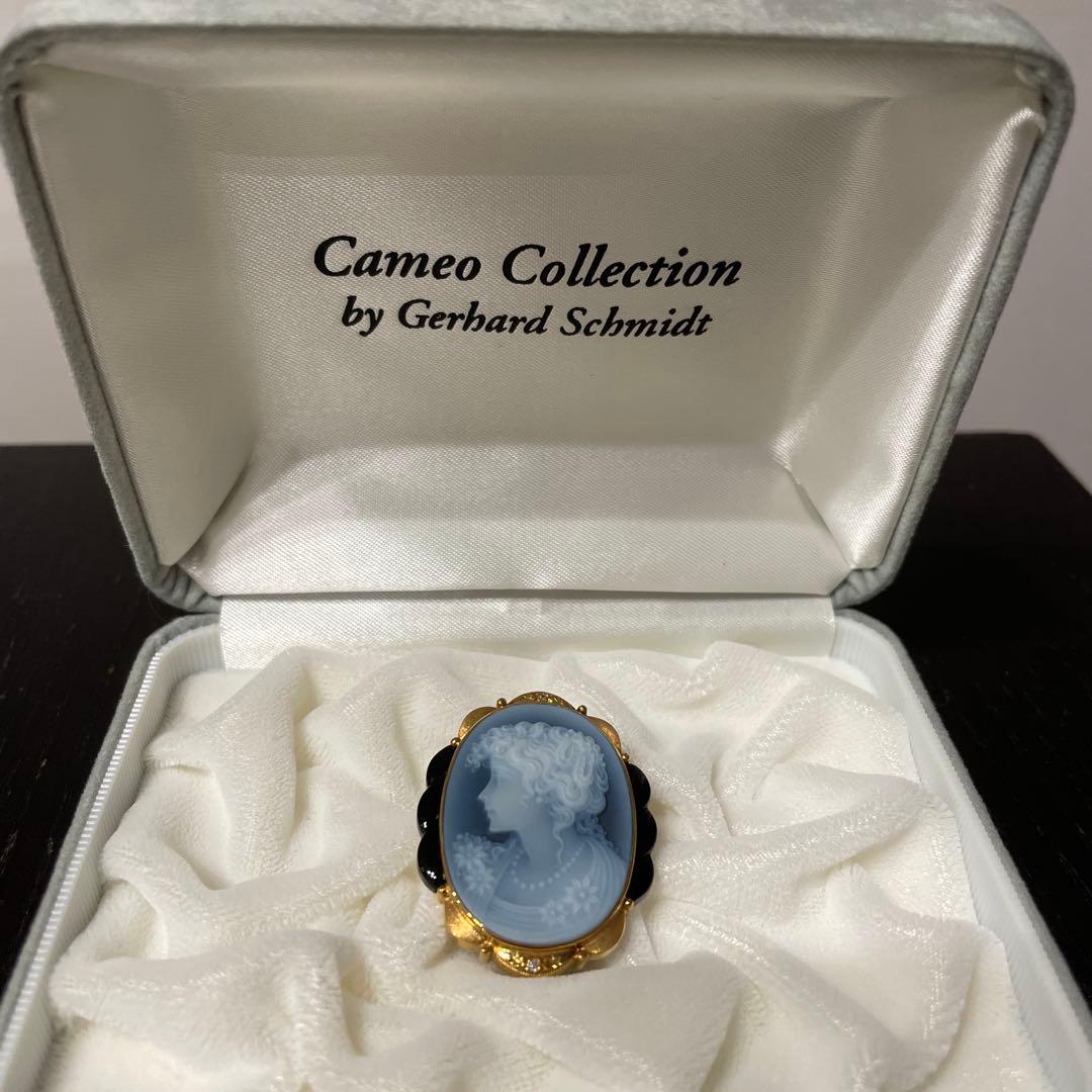 未使用Ｋ１８刻印　鑑定書付【 ゲルハルド・シュミット】カメオ ブローチ　オニキス
