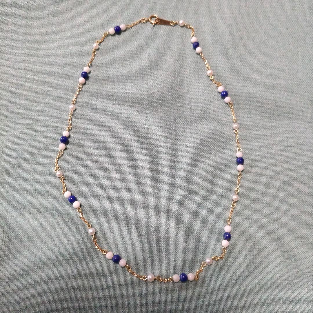 K18　ラピスラズリ　白珊瑚　パールネックレス