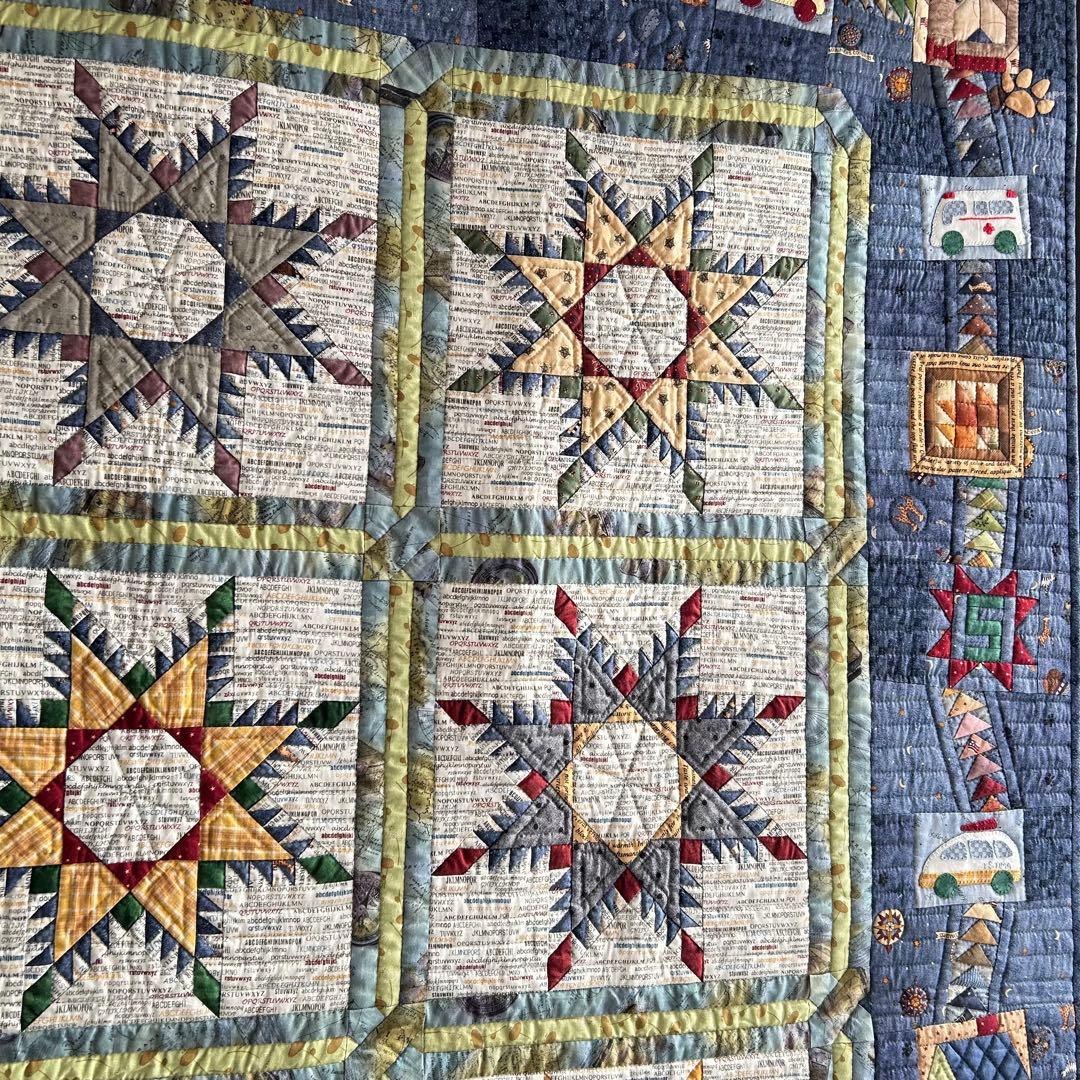 ハンドメイド パッチワーク フェザースター タペストリー兼ベットカバー